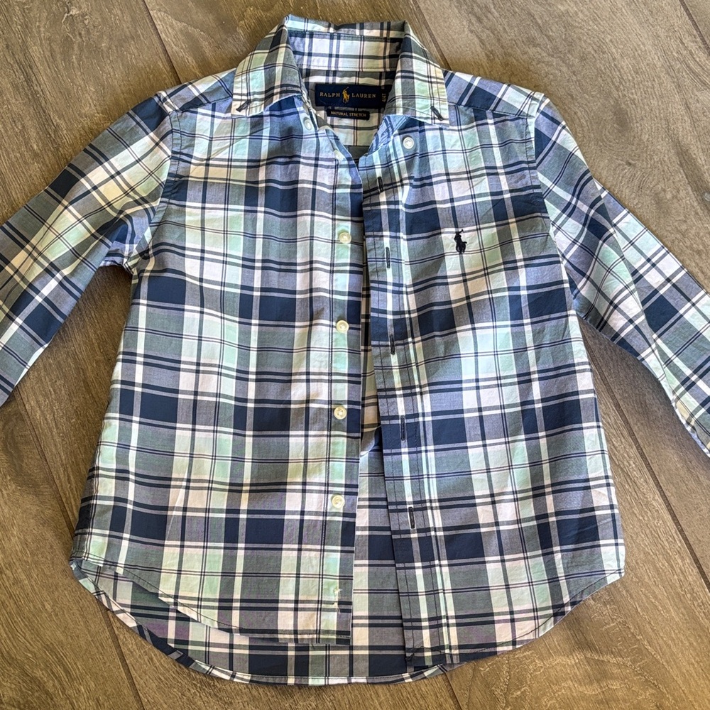 BOYS SIZE 4T Ralph Lauren Kids Green and Blue Checkered Shirt